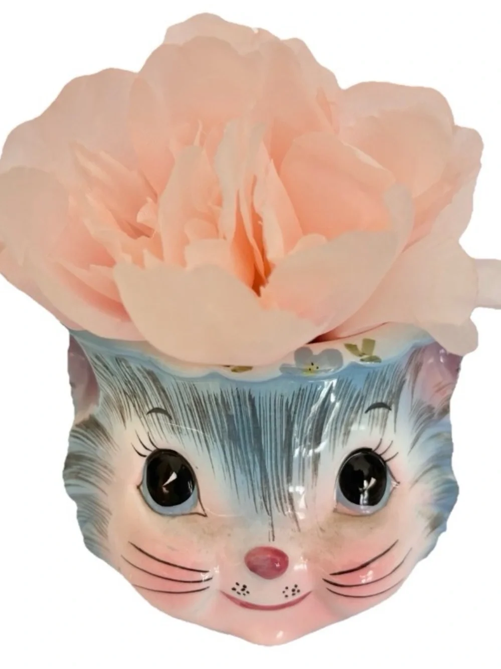 Lefton Kawaii Miss Priss Cat Face Sugar Bowl/Planter No Lid Kitschy Vintage